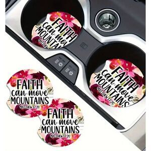 2/$21 Faith can move Mountains Car Accessory Cup Holder Coasters - Brand New